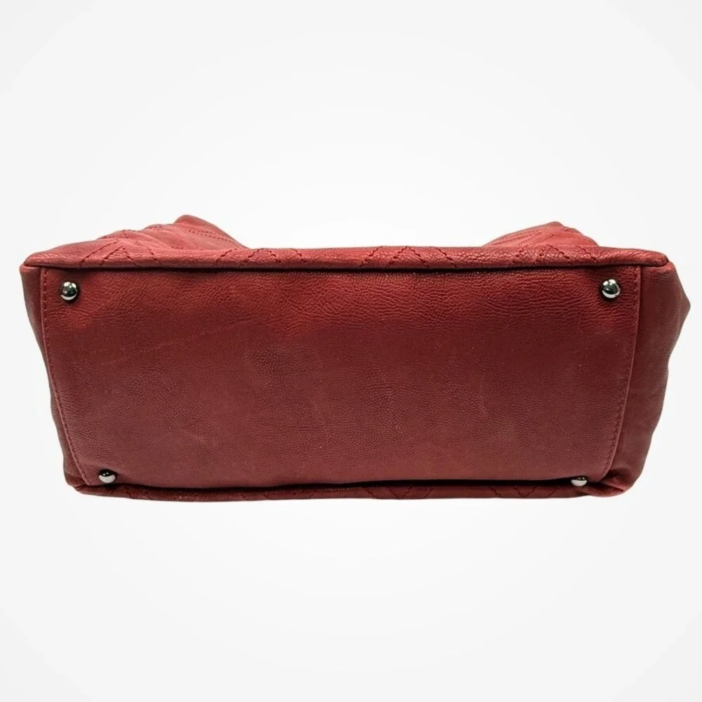Chanel‎ Bordeaux Red Leather Diamond Stitch CC Logo Chain Bag Silver Hardware